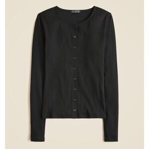 J.Crew Fine Ribbed Cardigan WMNS 2XS Black Long Sleeve Crew Neck Button Up